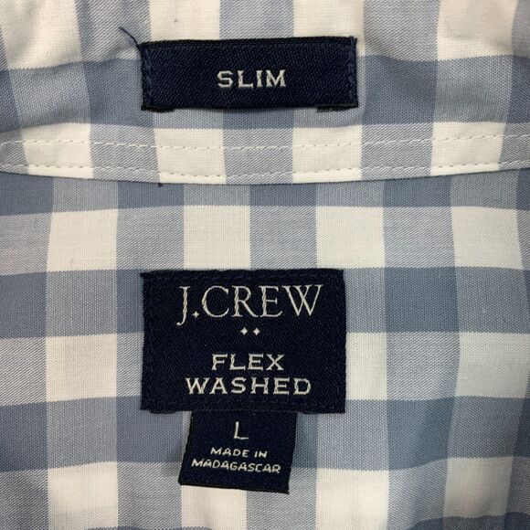 J Crew Slim Shirt Mens L Large Slate White Gingham Plaid Flex Washed Cotton - Picture 8 of 10